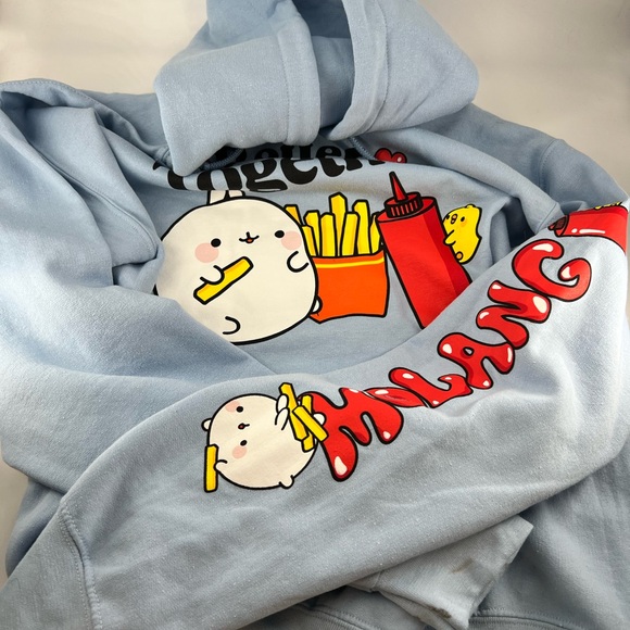 Molang Better Together Blue Hoodie Size M Fries Catsup - Picture 4 of 9